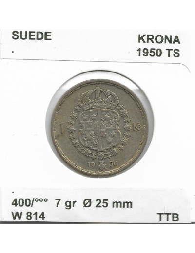 SUEDE 1 KRONA 1950 TS TTB