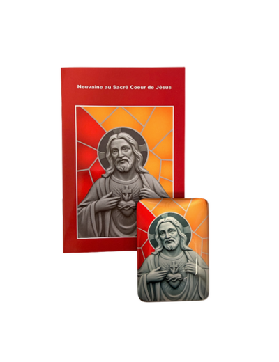 Magnet en Verre 48x68mm + Livret Neuvaine - Sacré Coeur de Jésus
