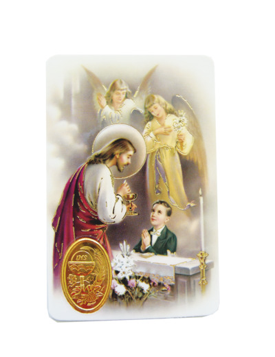 Carte Plastifiée + Poinçon + Prière 55x85cm - COMMUNION GARCON