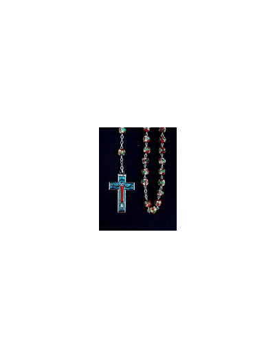 Chapelet CLOISONNE chaine et croix argentée- ROUGE