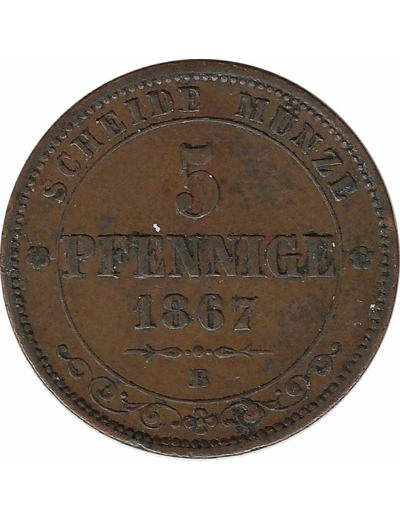 ALLEMAGNE SAXONY-ALBERTINE 5 PFENNIGE 1867 B TTB