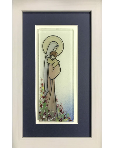 CADRE gris avec Notre Dame DE LA ROUTE 17,5x6,5cm - EMAUX DU LIBAN
