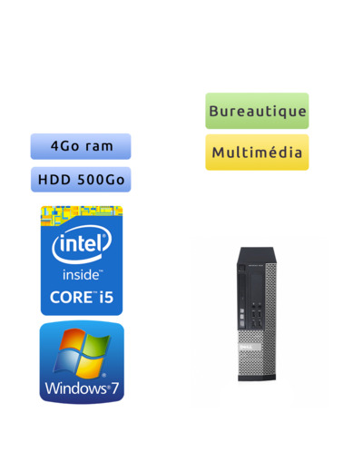 Dell Optiplex 7010 SFF - Windows 7 - i5 4Go 500Go - Ordinateur Tour Bureautique PC