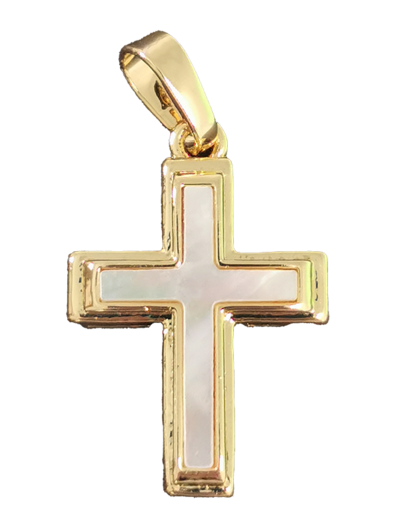 Croix en Nacre et Acier doré 19x14mm