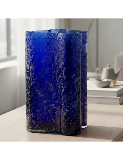 Vase Volcanique Bleu Verre 20x20x30cm