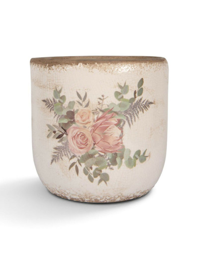 Pot de Fleurs céramique Beige Roses 18x17cm
