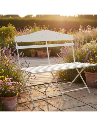 Banc de jardin fer blanc 104x55x94cm