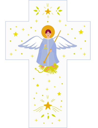 Croix Blanche Louange - Saint Michel - 15x10cm