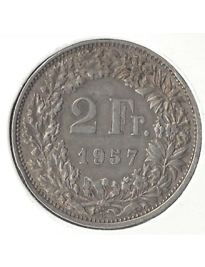 SUISSE 2 FRANCS 1957 B  TTB