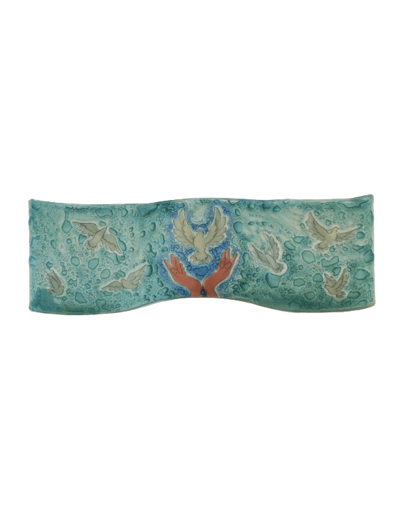 Vague en verre à poser 21 X 7cm- COLOMBES MAINS OUVERTES