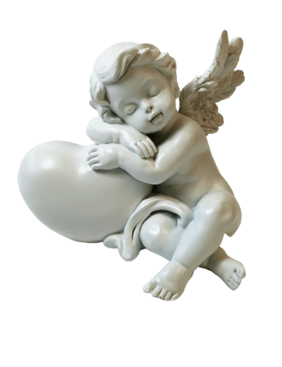 Statue en Résine 9cm - ANGE ENDORMI SUR COEUR