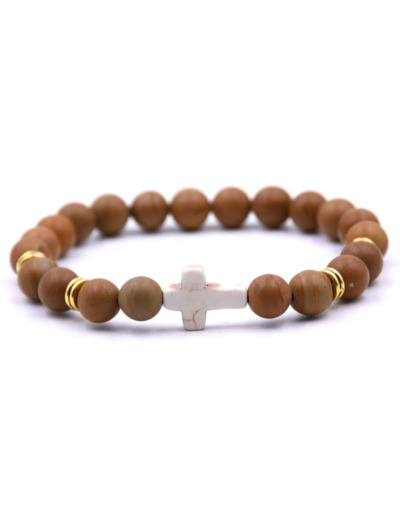 BRACELET élastique 8mm en pierre véritable- Marbre jaune ton Bois