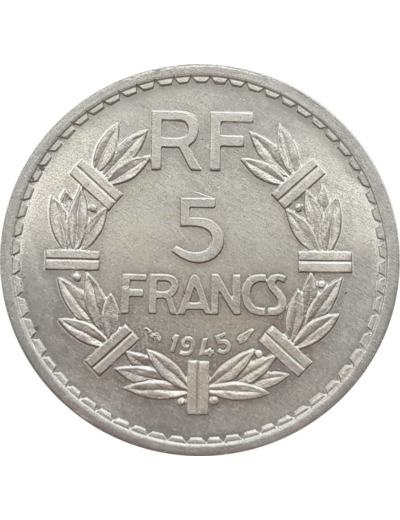 FRANCE 5 FRANCS LAVRILLIER ALU 1945 SUP (G766)