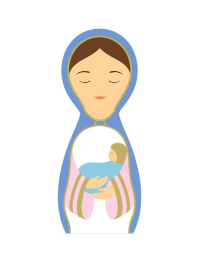 Statuette Marie et Jésus en bois tourné 5cm
