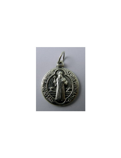 Médaille St Benoît argentée ronde 17mm
