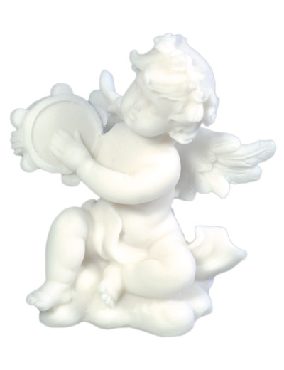 Statue en albâtre 9cm - ANGE MUSICIEN TAMBOURIN Blanc