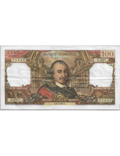 FRANCE 100 FRANCS CORNEILLE 6-4-1967 G.237 TTB+