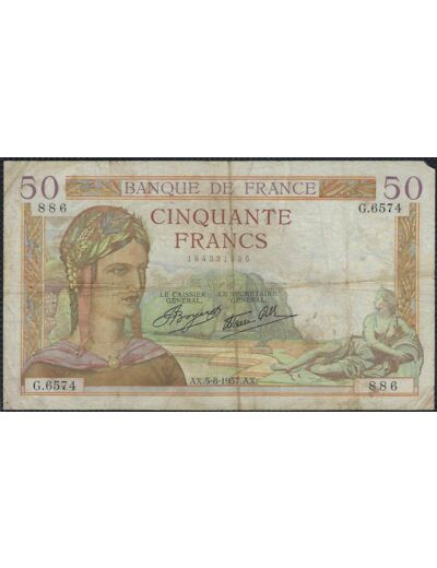 FRANCE 50 FRANCS CERES 5-8-1937 G.6574 TB