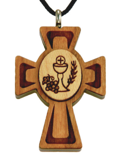 Croix en Bois d'Erable Vernis 2,8cm avec Cordon - COMMUNION