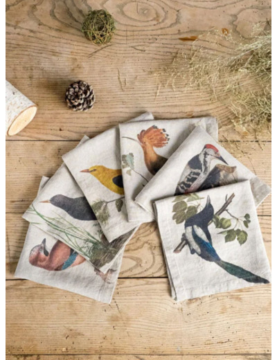 Serviette en lin oiseaux de la forêt