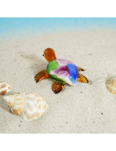 Figurine Miniature Tortue Verre Multicolore 7x6x3cm