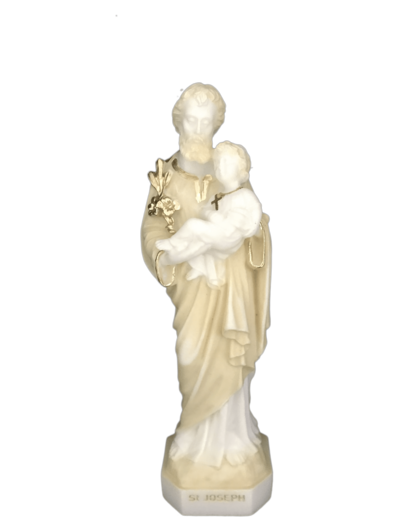 St Joseph - Statue en albâtre 14cm -Beige et Or