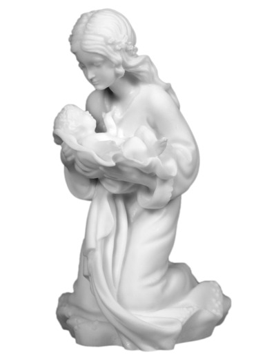 Vierge à l'Enfant - Statue en albâtre 15cm -Blanche