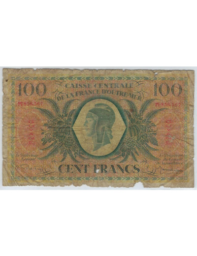 GUYANE 100 FRANCS CAISSE CENTRALE 1941 SERIE PU B+