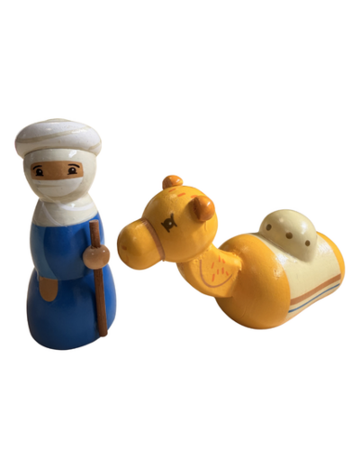 Chamelier et Chameau en bois tourné 10cm + boite