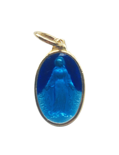 Médaille 17mm en Argent Doré avec Email Bleu - MIRACULEUSE