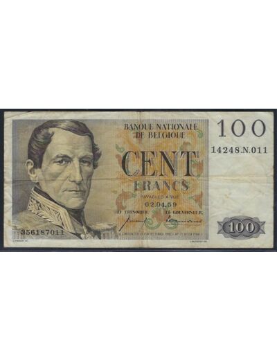 BELGIQUE 100 FRANCS 02.04.59 1959 N.011 TB+