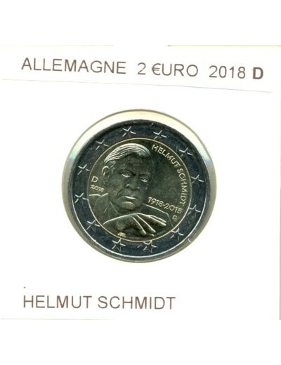 ALLEMAGNE 2018 D 2 EURO COMMEMORATIVE HELMUT SCHMIDT SUP