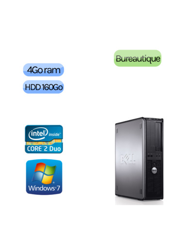 Lot de 5 x Tour Dell Faible encombrement - Windows 7 - Double Coeur 4GB 160GB - Ordinateur Tour Bureautique PC