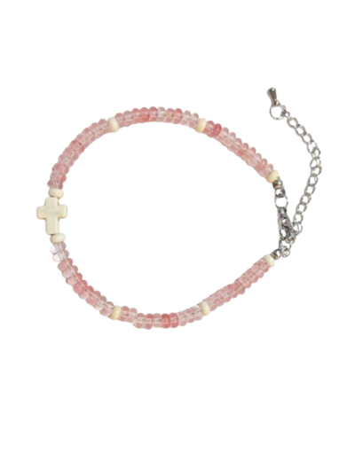 Bracelet 4mm en Verre Saumon, fermoir réglable