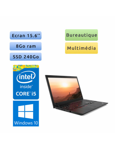 Lenovo Thinkpad L580 - Windows 10 - i5 8Go 240Go SSD - 15.6 - Webcam - Ordinateur Portable PC