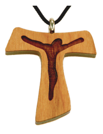 Croix en Bois d'Erable Vernis 3,2cm avec Cordon - TAU AVEC CHRIST