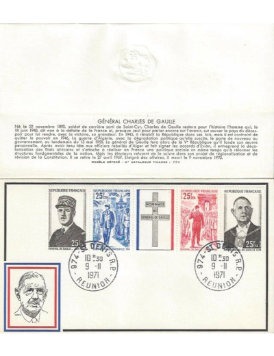 PREMIER JOUR du 09/11/1971 CHARLES DE GAULLE Y1698A ST DENIS DE LA REUNION