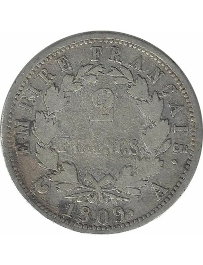 FRANCE 2 FRANCS NAPOLEON 1 er 1809 A TB