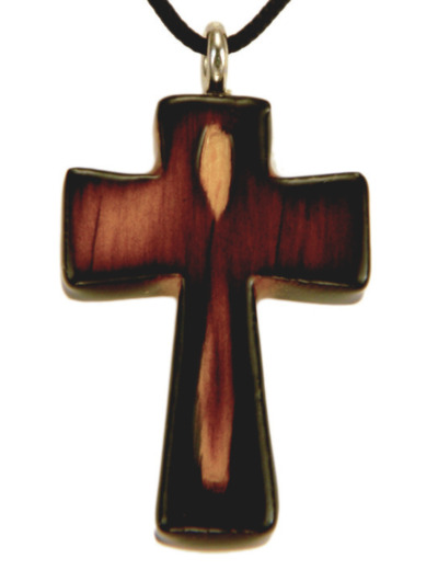 Croix en Bois d'Erable Vernis 3,5cm avec Cordon - CARAMEL