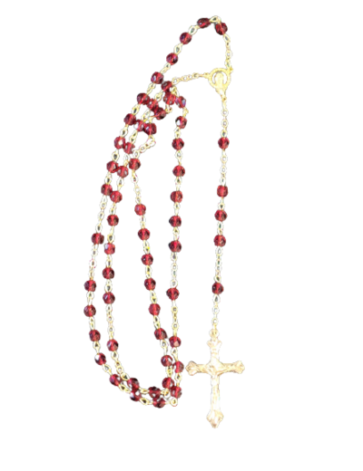 Chapelet Perles en Verre Sur Chaine Dorée - GRENAT