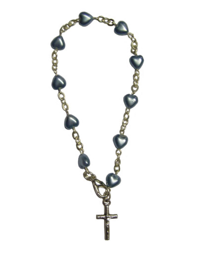 Bracelet Dizainier Perles Sur Chaîne Argentée - COEUR BLEU