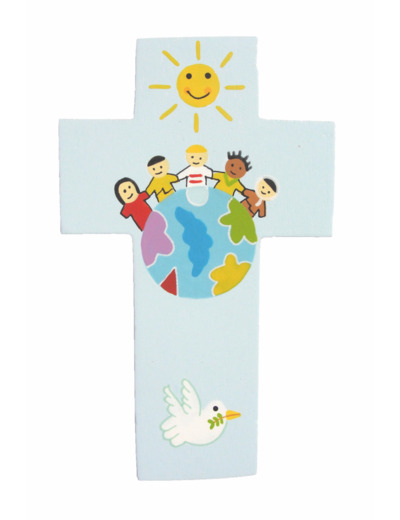 Croix Enfants du Monde bleue 12x7,5cm