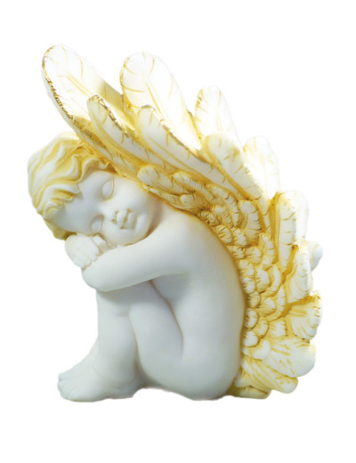 Statue en albâtre 16cm - ANGE EN SOMMEIL (GAUCHE) Beige et Or