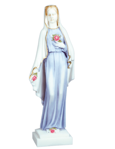 Vierge aux Roses- Statue 25cm en albâtre -Couleur