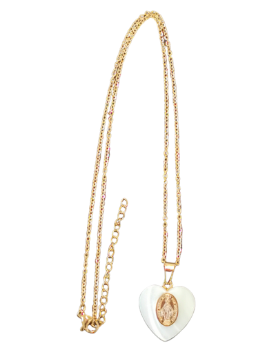 Pendentif Coeur Nacre 20mm  + Chaîne  Dorée Réglable - Miraculeuse