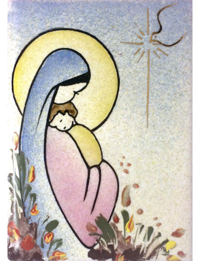 Vierge au cœur (verticale) 9,6X6,8cm - EMAUX DU LIBAN