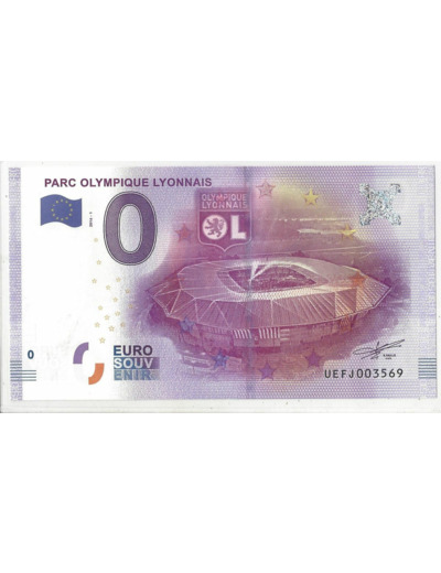 69 LYON 2016-1 PARC OLYMPIQUE LYONNAIS BILLET SOUVENIR 0 EURO TOURISTIQUE NEUF