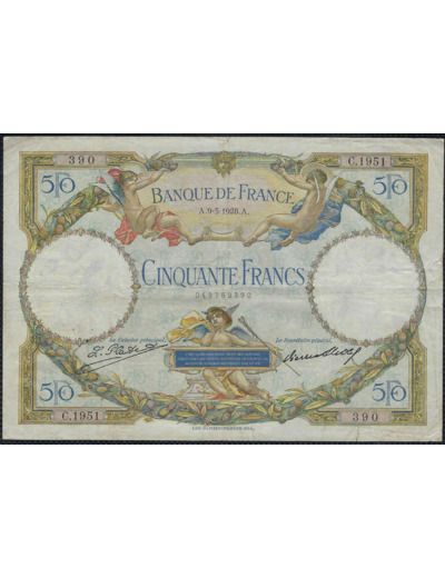 FRANCE 50 FRANCS L.O. MERSON 9-3-1928 C.1951 TB+