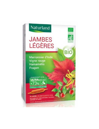 Jambes légères Marronnier d'inde, Hamamelis, Vigne Rouge, Fragon Bio 20 ampoules