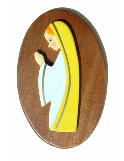 Ste Marie jaune, socle bois 18x11cm